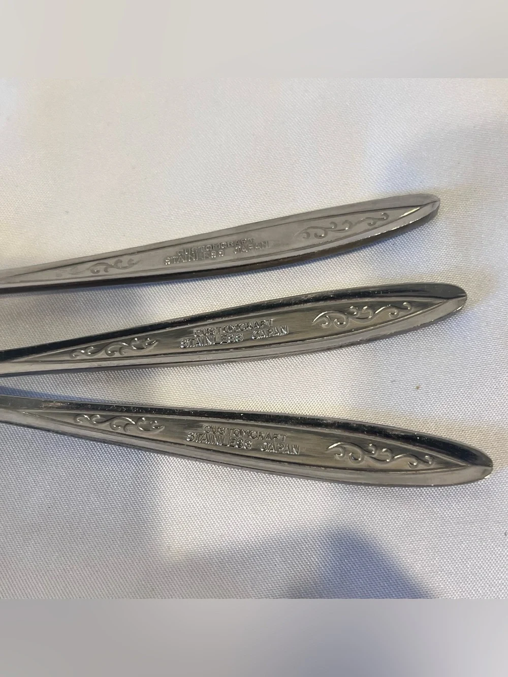 Customcraft Stainless Japan Floral  Teaspoon Set of 3 CUS5 Vintage Ornate Silver